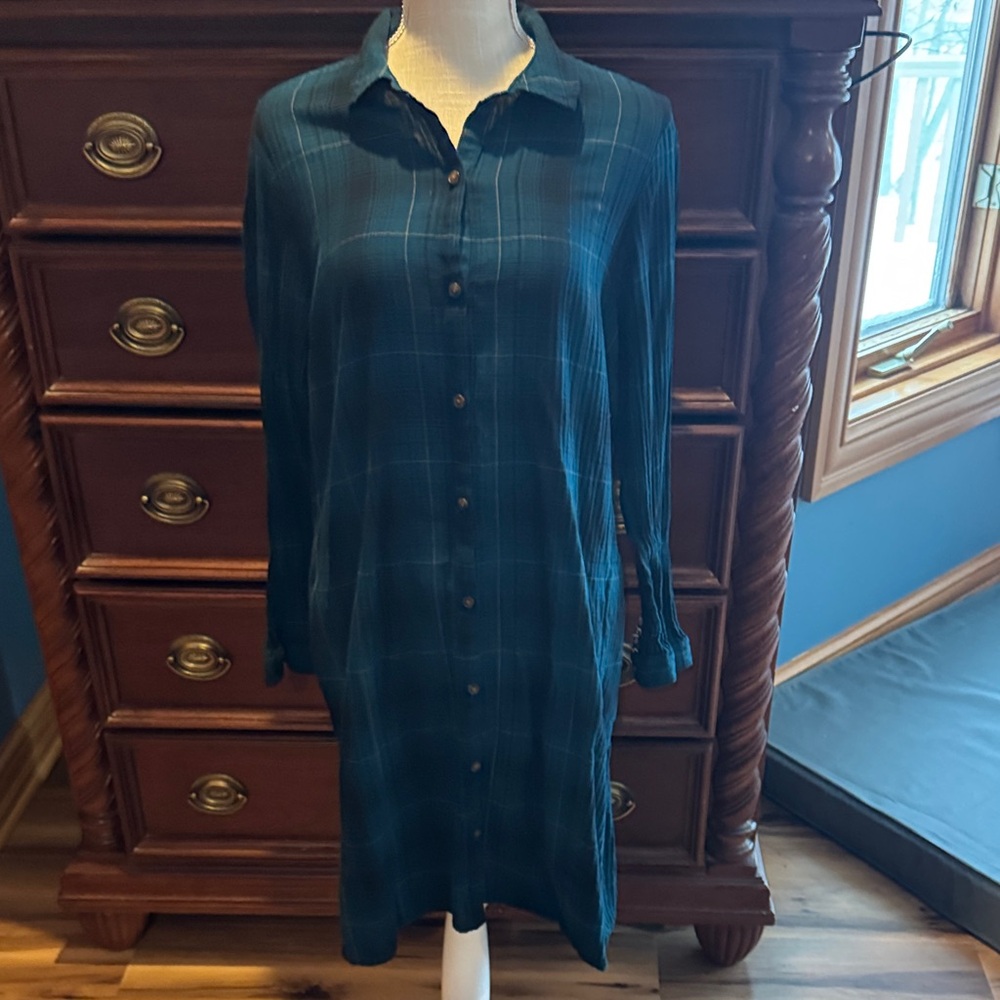 J. Jill Teal Plaid Shirt Dress